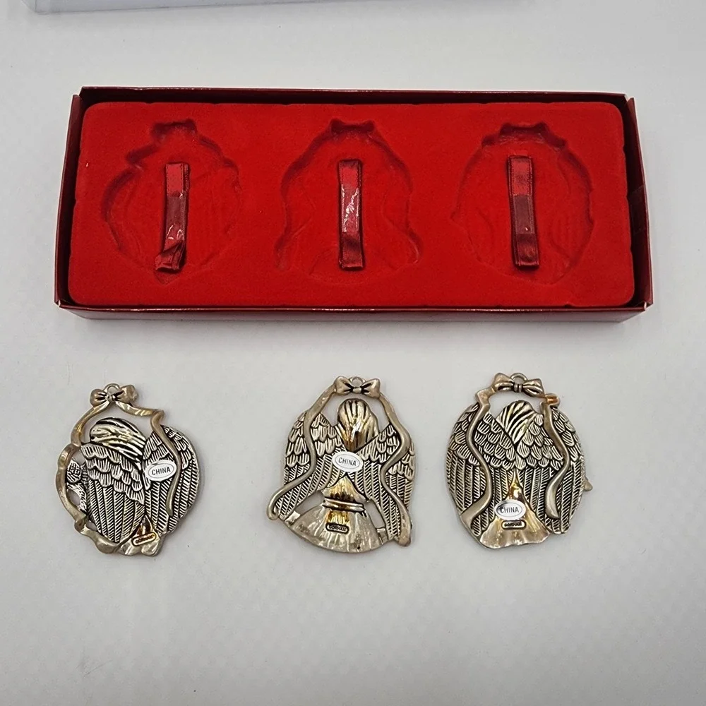 Gorham Silverplated Angel Ornament‎ Set Peace Harp Violin Christmas Set of 3